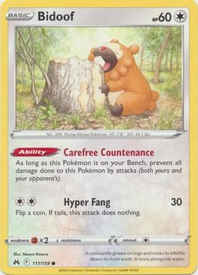 Bidoof - 111/159 - Common Crown Zenith Singles