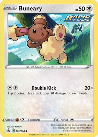Buneary - 212/264 - Common
Sword &amp; Shield: Fusion Strike Singles