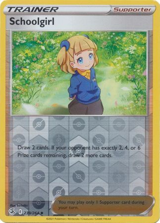Schoolgirl - 239/264 - Uncommon Reverse Holo
Sword &amp; Shield: Fusion Strike Reverse Holo Singles