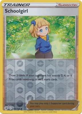 Schoolgirl - 239/264 - Uncommon Reverse Holo
Sword &amp; Shield: Fusion Strike Reverse Holo Singles