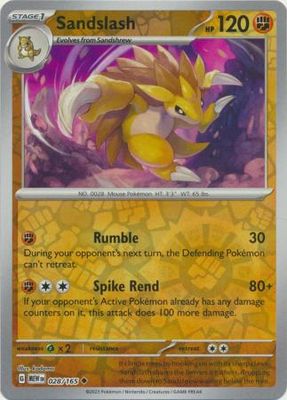 Sandslash - 028/165 - Uncommon Reverse Holo Scarlet &amp; Violet 151 Reverse Holo Singles