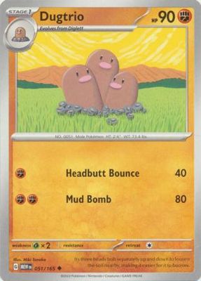 Dugtrio - 051/165 - Uncommon
Scarlet &amp; Violet 151 Singles