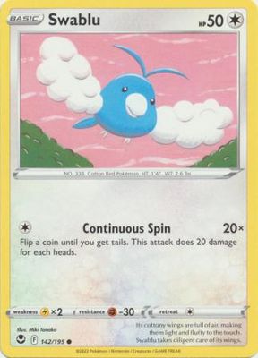 Swablu - 142/195 - Common
Sword &amp; Shield: Silver Tempest Singles