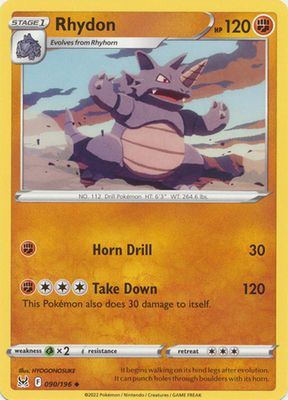 Rhydon - 090/196 - Uncommon
Sword &amp; Shield: Lost Origin Singles