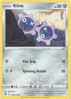 Klink - 102/172 - Common
Sword &amp; Shield: Brilliant Stars Singles