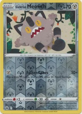 Galarian Meowth - 084/159 - Common Reverse Holo
Crown Zenith Reverse Holo Singles