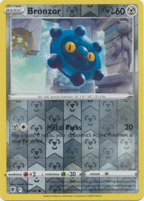 Bronzor - 111/189 - Common Reverse Holo
Sword &amp; Shield: Astral Radiance Reverse Holo Singles
