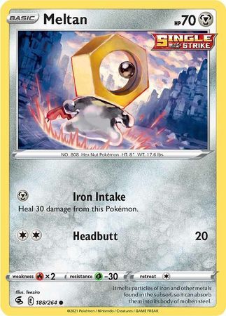 Meltan - 188/264 - Common
Sword &amp; Shield: Fusion Strike Singles