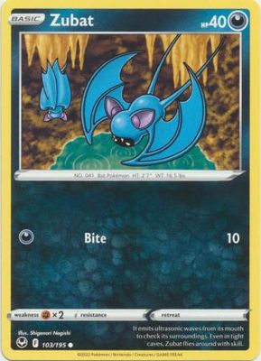 Zubat - 103/195 - Common
Sword &amp; Shield: Silver Tempest Singles