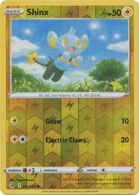 Shinx - 091/264 - Common Reverse Holo
Sword &amp; Shield: Fusion Strike Reverse Holo Singles