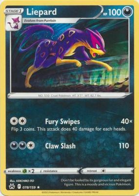 Liepard - 078/159 - Rare Crown Zenith Singles
