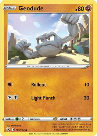 Geodude - 135/264 - Common
Sword &amp; Shield: Fusion Strike Singles