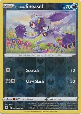 Hisuian Sneasel - 092/189 - Common Reverse Holo Sword &amp; Shield: Astral Radiance Reverse Holo Singles