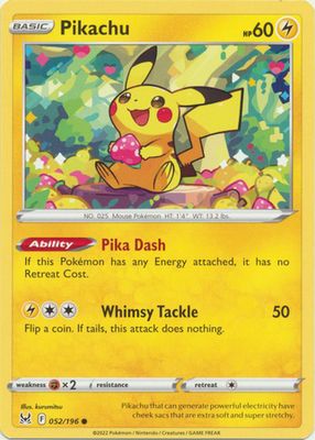 Pikachu - 052/196 - Common Sword &amp; Shield: Lost Origin Singles