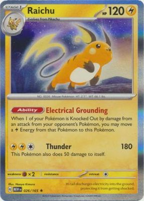 Raichu - 026/165 - Holo Rare Scarlet &amp; Violet 151 Singles