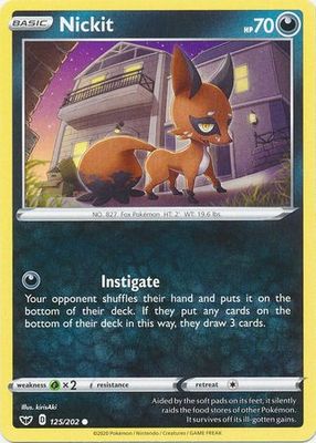Nickit - 125/202 - Common
Sword &amp; Shield (Base Set) Singles