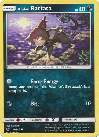Alolan Rattata - 81/147 - Common
Sun &amp; Moon: Burning Shadows Singles