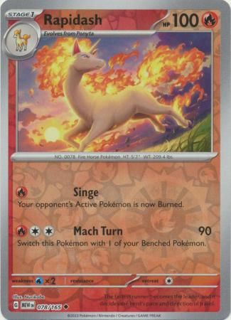 Rapidash - 078/165 - Uncommon Reverse Holo Scarlet &amp; Violet 151 Reverse Holo Singles