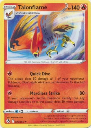Talonflame - 029/195 - Rare
Sword &amp; Shield: Silver Tempest Singles