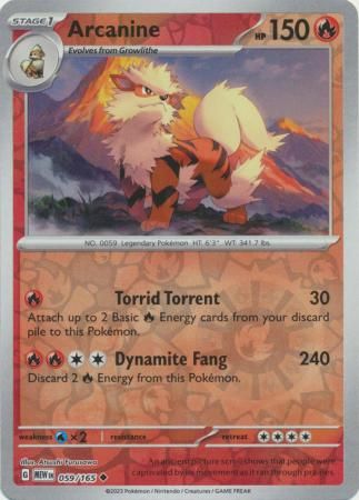 Arcanine - 059/165 - Uncommon Reverse Holo Scarlet &amp; Violet 151 Reverse Holo Singles