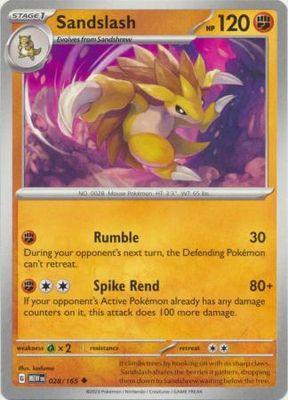 Sandslash - 028/165 - Uncommon Scarlet &amp; Violet 151 Singles