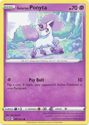 Galarian Ponyta - 081/202 - Common
Sword &amp; Shield (Base Set) Singles