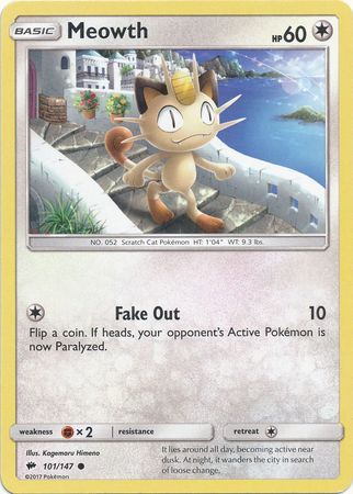 Meowth - 101/147 - Common
Sun &amp; Moon: Burning Shadows Singles