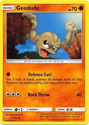 Geodude - 87/214 - Common
Sun &amp; Moon: Unbroken Bonds Singles
