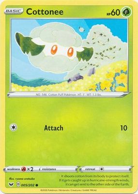 Cottonee - 005/202 - Common
Sword &amp; Shield (Base Set) Singles
