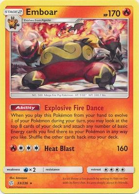 Emboar - 33/236 - Rare Sun &amp; Moon: Cosmic Eclipse Singles