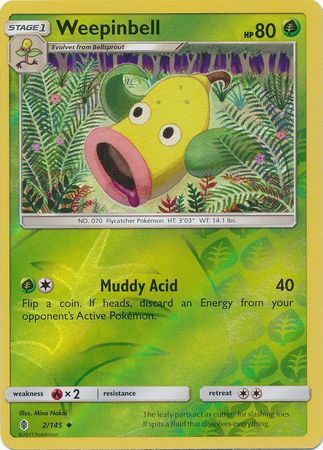 Weepinbell - 2/145 - Uncommon Reverse Holo
Sun &amp; Moon: Guardians Rising Reverse Holo Singles