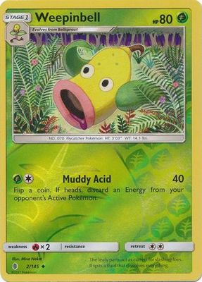 Weepinbell - 2/145 - Uncommon Reverse Holo
Sun &amp; Moon: Guardians Rising Reverse Holo Singles