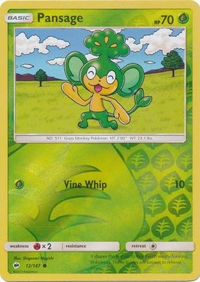 Pansage - 12/147 - Common Reverse Holo Sun &amp; Moon: Burning Shadows Reverse Holo Singles