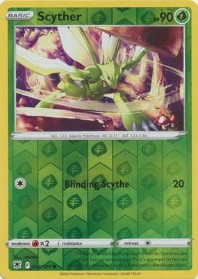 Scyther - 004/189 - Common Reverse Holo
Sword &amp; Shield: Astral Radiance Reverse Holo Singles