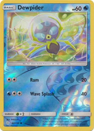 Dewpider - 64/236 - Common Reverse Holo
Sun &amp; Moon: Cosmic Eclipse Reverse Holo Singles