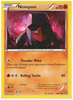 Nosepass - 54/114 - Common - XY Steam Siege (Square Cut Misprint)
Pokemon Misprints