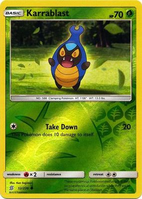 Karrablast - 12/236 - Common Reverse Holo Sun &amp; Moon: Unified Minds Reverse Holo Singles(Español)