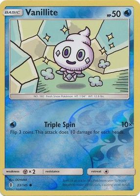 Vanillite - 33/145 - Common Reverse Holo Sun &amp; Moon: Guardians Rising Reverse Holo Singles