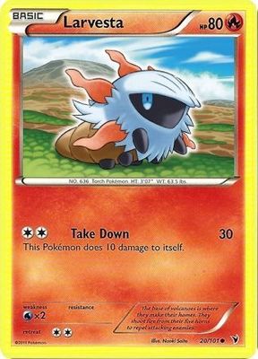 Larvesta - 20/101 - Common
Black &amp; White 3: Noble Victories Singles
