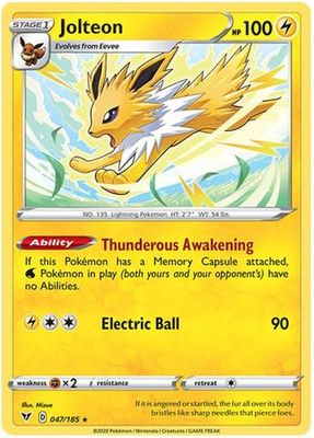 Jolteon - 047/185 - Rare
Sword &amp; Shield: Vivid Voltage Singles