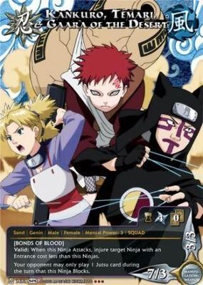 SJ Kankuro, Temari, &amp; Gaara of the Desert [Bonds of Blood] - 1487 - Starter Super Rare
Naruto CCG Promos Gold Foil