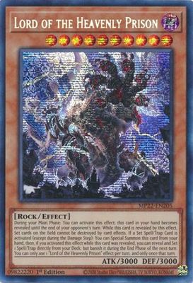 SJ Lord of the Heavenly Prison - MP22-EN205 - Prismatic Secret Rare 1st Edition
2022 Mega-Tin: Pharaoh&#39;s Gods 1st Edition Singles (Espanol)