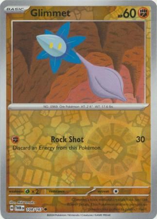 Glimmet - 108/167 - Common Reverse Holo
Scarlet &amp; Violet: Twilight Masquerade Reverse Holo Singles