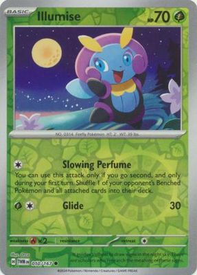 Illumise - 010/167 - Common Reverse Holo
Scarlet &amp; Violet: Twilight Masquerade Reverse Holo Singles