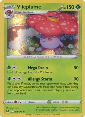Vileplume - 003/196 - Holo Rare
Sword &amp; Shield: Lost Origin Singles