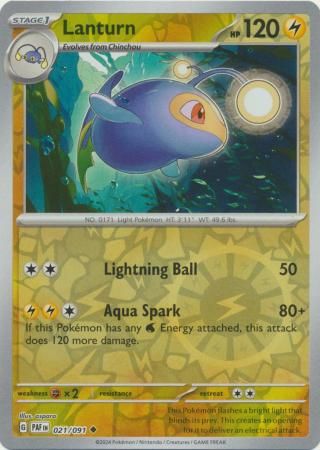 Lanturn - 021/091 - Uncommon Reverse Holo Scarlet &amp; Violet: Paldean Fates Reverse Holo Singles
