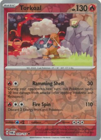 Torkoal - 030/167 - Common Reverse Holo Scarlet &amp; Violet: Twilight Masquerade Reverse Holo Singles