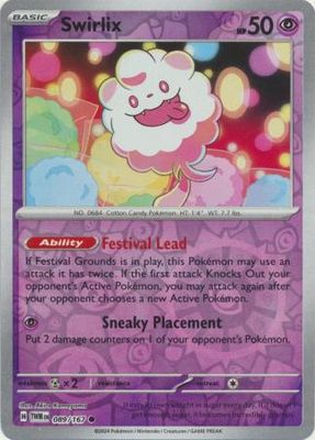 Swirlix - 089/167 - Common Reverse Holo
Scarlet &amp; Violet: Twilight Masquerade Reverse Holo Singles