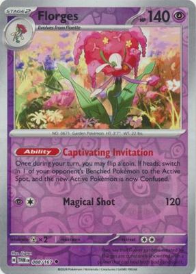 Florges - 088/167 - Uncommon Reverse Holo
Scarlet &amp; Violet: Twilight Masquerade Reverse Holo Singles