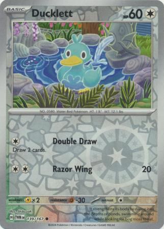 Ducklett - 139/167 - Common Reverse Holo Scarlet &amp; Violet: Twilight Masquerade Reverse Holo Singles